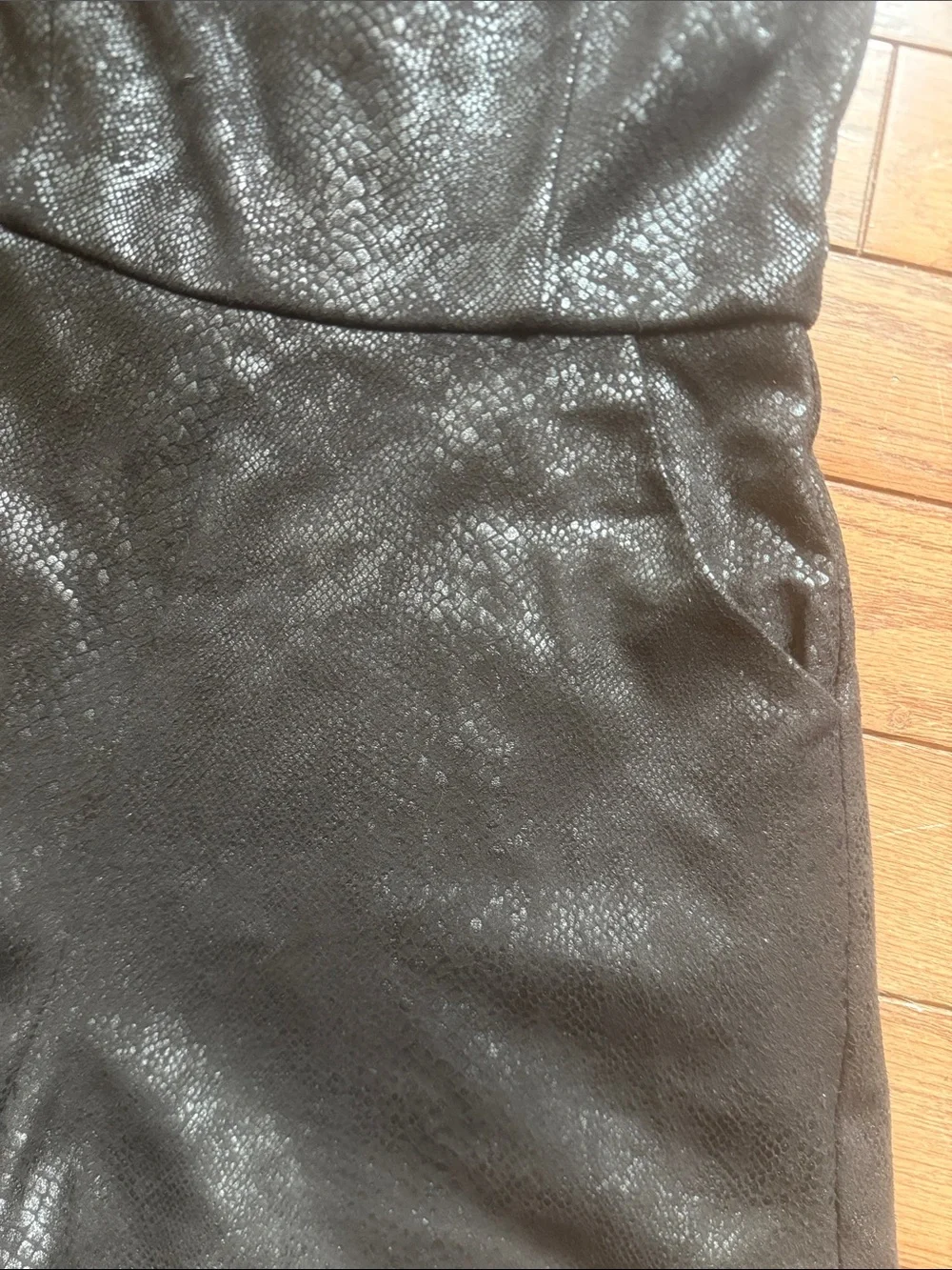 She + Sky Black Faux-Snakeskin Strapless Romper